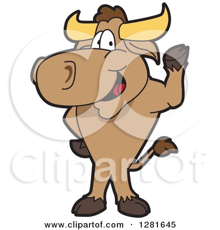 Clipart of a Happy Bull School Mascot Character Standing and Waving - Royalty Free Vector Illustration by Mascot Junction