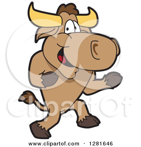 Clipart of a Happy Bull School Mascot Character Running - Royalty Free Vector Illustration by Mascot Junction