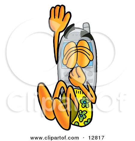 Clipart Picture of a Wireless Cellular Telephone Mascot Cartoon Character Plugging His Nose While Jumping Into Water by Mascot Junction