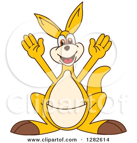 Clipart of a Happy Kangaroo School Mascot Character Cheering - Royalty Free Vector Illustration by Mascot Junction