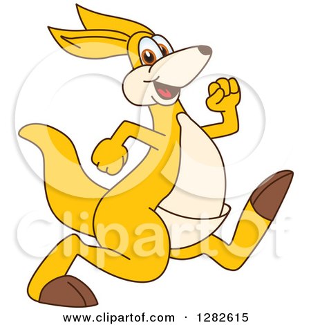 Clipart of a Happy Kangaroo School Mascot Character Running or Speed Walking - Royalty Free Vector Illustration by Mascot Junction