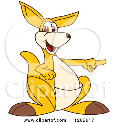 Clipart of a Happy Kangaroo School Mascot Character Pointing to the Right - Royalty Free Vector Illustration by Mascot Junction
