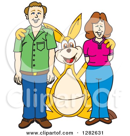 Clipart of a Happy Kangaroo School Mascot Character Posing with Parents - Royalty Free Vector Illustration by Mascot Junction