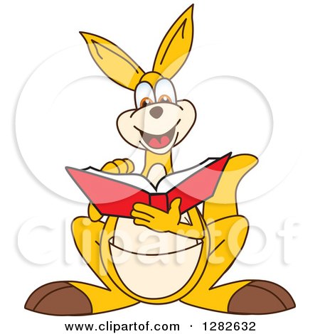 Clipart of a Happy Kangaroo School Mascot Character Reading a Book - Royalty Free Vector Illustration by Mascot Junction