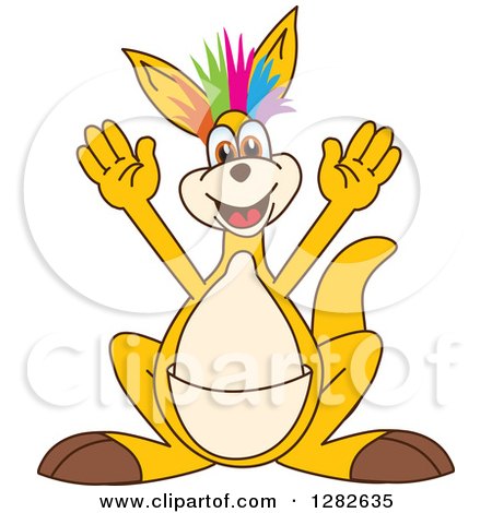 Clipart of a Happy Kangaroo School Mascot Character Punk Cheering - Royalty Free Vector Illustration by Mascot Junction
