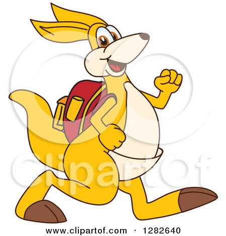 Clipart of a Happy Kangaroo School Mascot Character Student Walking - Royalty Free Vector Illustration by Mascot Junction