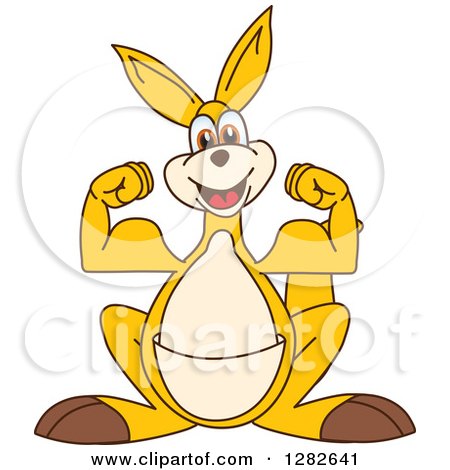 Clipart of a Happy Kangaroo School Mascot Character Flexing - Royalty Free Vector Illustration by Mascot Junction