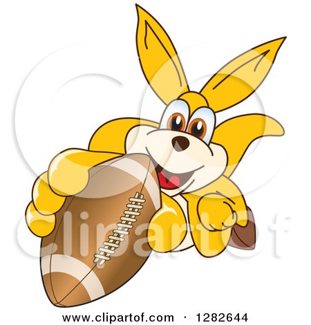 Clipart of a Happy Kangaroo School Mascot Character Holding up or Catching an American Football - Royalty Free Vector Illustration by Mascot Junction