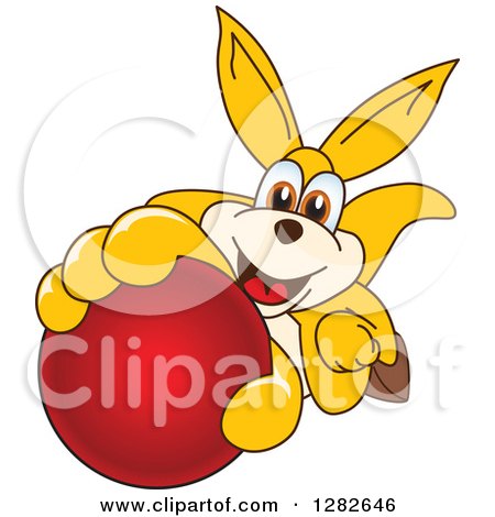 Clipart of a Happy Kangaroo School Mascot Character Holding up or Catching a Red Ball - Royalty Free Vector Illustration by Mascot Junction