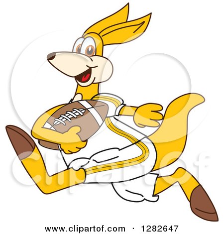 Clipart of a Happy Kangaroo School Mascot Character Running with an American Football - Royalty Free Vector Illustration by Mascot Junction