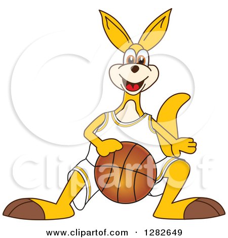 Clipart of a Happy Kangaroo School Mascot Character Dribbling a Basketball - Royalty Free Vector Illustration by Mascot Junction