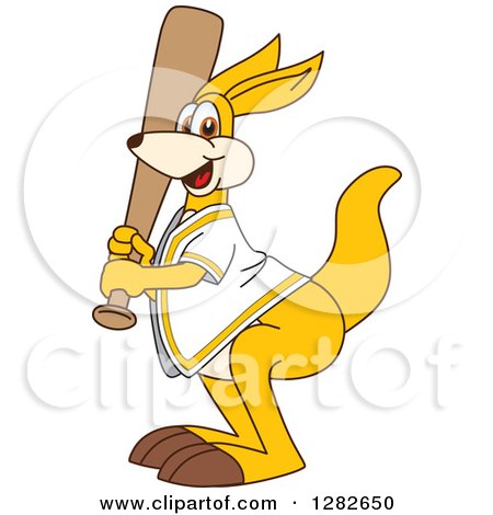 Clipart of a Happy Kangaroo School Mascot Character Baseball Player Batting - Royalty Free Vector Illustration by Mascot Junction