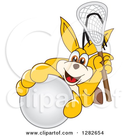 Clipart of a Happy Kangaroo School Mascot Character Holding up a Lacrosse Ball and Stick - Royalty Free Vector Illustration by Mascot Junction