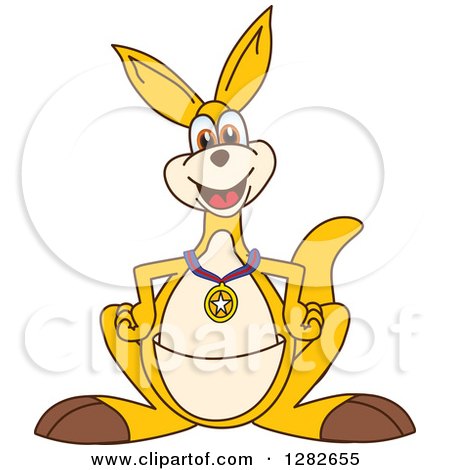 Clipart of a Happy Kangaroo School Mascot Character Wearing a Sports Medal - Royalty Free Vector Illustration by Mascot Junction