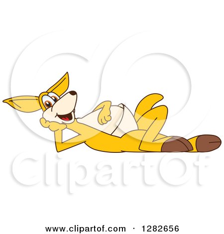 Clipart of a Happy Kangaroo School Mascot Character Resting on His Side - Royalty Free Vector Illustration by Mascot Junction