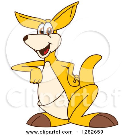 Clipart of a Happy Kangaroo School Mascot Character Leaning - Royalty Free Vector Illustration by Mascot Junction