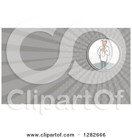 Clipart of a Retro City Doctor or Veterinarian and Gray Rays Background or Business Card Design - Royalty Free Illustration by patrimonio
