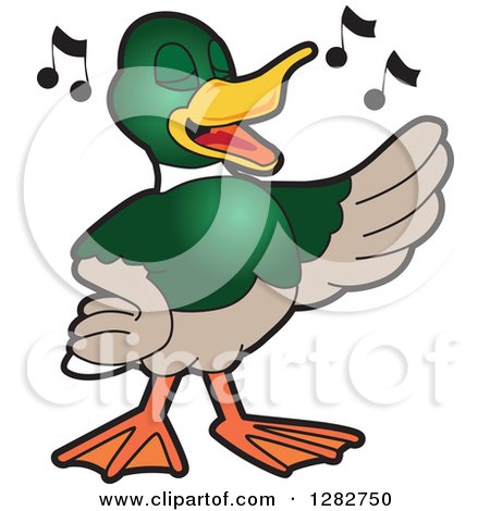 Clipart of a Happy Mallard Duck School Mascot Character Singing in Chorus - Royalty Free Vector Illustration by Mascot Junction