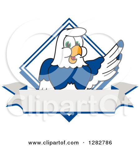 Clipart of a Happy Seahawk School Mascot Character over a Diamond and Blank Banner - Royalty Free Vector Illustration by Mascot Junction