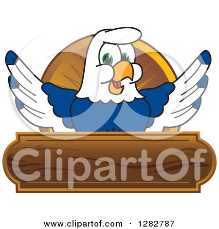 Clipart of a Happy Seahawk School Mascot Character over a Wood Banner - Royalty Free Vector Illustration by Mascot Junction