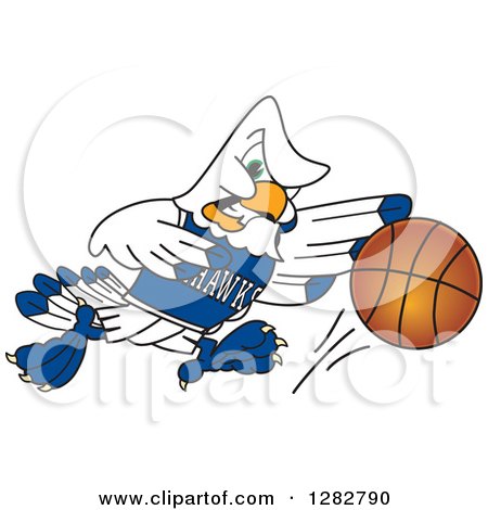 Clipart of a Tough Seahawk Sports School Mascot Character Dribbling a Basketball - Royalty Free Vector Illustration by Mascot Junction