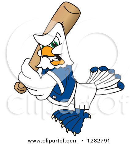 Clipart of a Tough Seahawk Sports School Mascot Baseball Player Character Batting - Royalty Free Vector Illustration by Mascot Junction