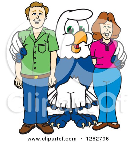 Clipart of a Happy Seahawk School Mascot Character Posing with Parents - Royalty Free Vector Illustration by Mascot Junction