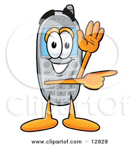 Clipart Picture of a Wireless Cellular Telephone Mascot Cartoon Character Waving From Inside a Computer Screen by Mascot Junction