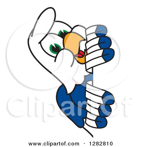 Clipart of a Happy Seahawk School Mascot Character Smiling Around a Sign - Royalty Free Vector Illustration by Mascot Junction