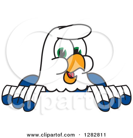Clipart of a Happy Seahawk School Mascot Character Smiling over a Sign - Royalty Free Vector Illustration by Mascot Junction