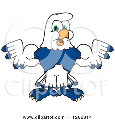 Clipart of a Happy Seahawk Sports School Mascot Character Flexing His Muscles - Royalty Free Vector Illustration by Mascot Junction