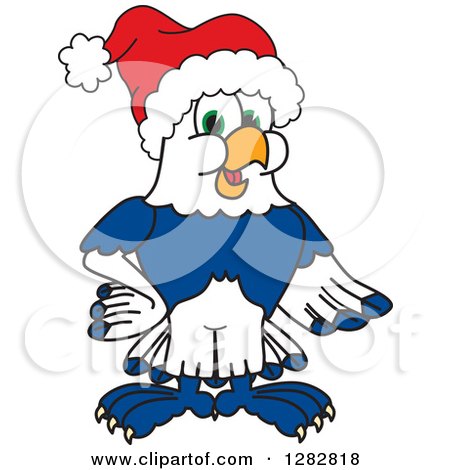 Clipart of a Happy Christmas Seahawk School Mascot Character Wearing a Santa Hat - Royalty Free Vector Illustration by Mascot Junction