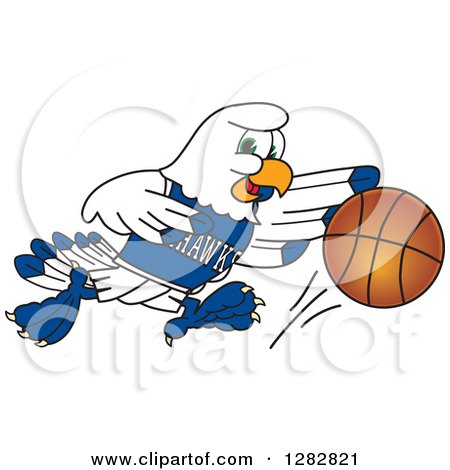 Clipart of a Happy Seahawk Sports School Mascot Character Dribbling a Basketball - Royalty Free Vector Illustration by Mascot Junction