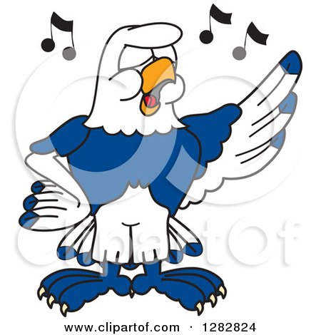 Clipart of a Happy Seahawk School Mascot Character Singing in Chorus - Royalty Free Vector Illustration by Mascot Junction