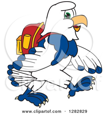 Clipart of a Happy Seahawk School Mascot Character Student Walking - Royalty Free Vector Illustration by Mascot Junction