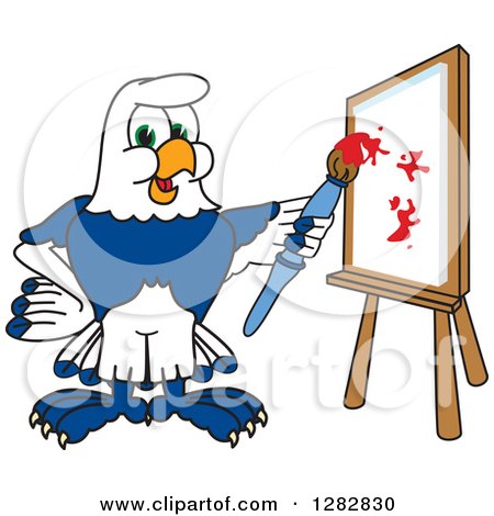 Clipart of a Happy Seahawk School Mascot Character Artist Painting on a Canvas - Royalty Free Vector Illustration by Mascot Junction