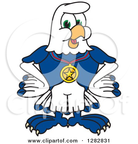 Clipart of a Happy Seahawk Sports School Mascot Character Wearing a Medal - Royalty Free Vector Illustration by Mascot Junction