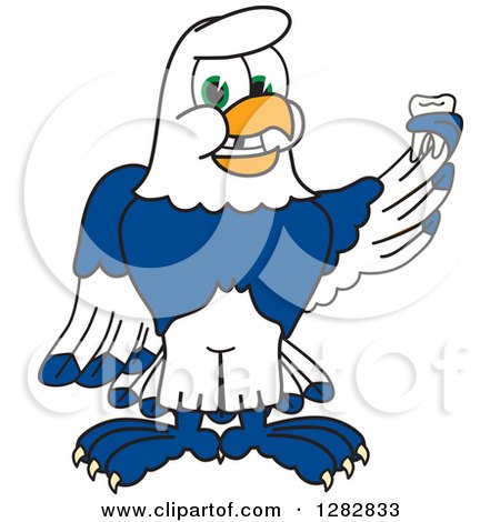 Clipart of a Happy Seahawk School Mascot Character Holding a Tooth That Has Fallen out - Royalty Free Vector Illustration by Mascot Junction