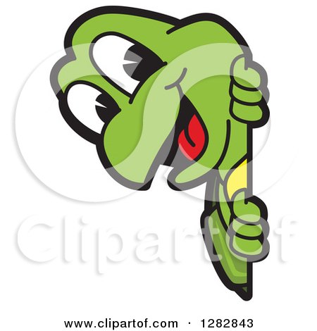 Clipart of a Happy Turtle School Mascot Character Smiling Around a Sign - Royalty Free Vector Illustration by Mascot Junction