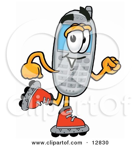 Clipart Picture of a Wireless Cellular Telephone Mascot Cartoon Character Roller Blading on Inline Skates by Mascot Junction