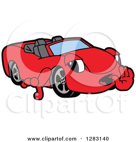 Clipart of a Happy Red Convertible Car Mascot Character Telling a Secret - Royalty Free Vector Illustration by Mascot Junction