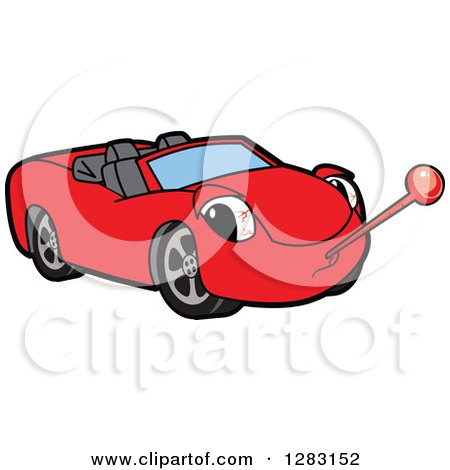 Clipart of a Sick Red Convertible Car Mascot Character with a Thermometer - Royalty Free Vector Illustration by Mascot Junction
