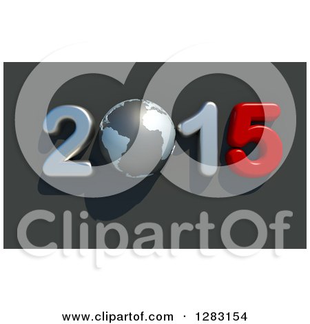 Clipart of a 3d Gray, Chrome and Red Year 2015 with an Earth Globe As the Zero - Royalty Free Illustration by chrisroll