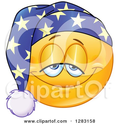 Clipart of a Sleepy Yellow Smiley Face Emoticon Wearing a Night Cap - Royalty Free Vector Illustration by yayayoyo