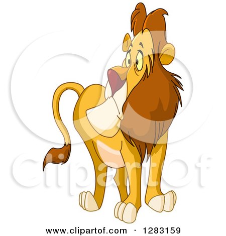 Clipart of a Male Lion Looking Uncertainly to the Left - Royalty Free Vector Illustration by yayayoyo