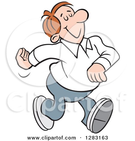 Clipart of a Happy Brunette Caucasian Man Walking with His Eyes Closed - Royalty Free Vector Illustration by Johnny Sajem