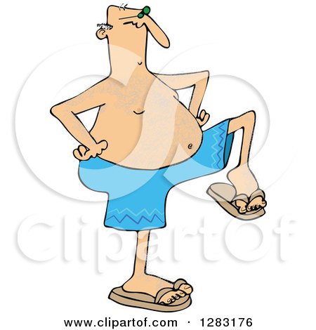 Clipart of a Senior Caucasian Man Dancing in Swim Trunks - Royalty Free Vector Illustration by djart