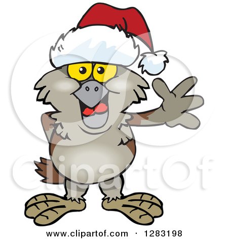 Clipart of a Friendly Waving Owl Wearing a Christmas Santa Hat - Royalty Free Vector Illustration by Dennis Holmes Designs