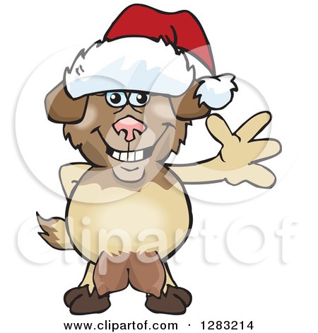 Clipart of a Friendly Waving Nanny Goat Wearing a Christmas Santa Hat - Royalty Free Vector Illustration by Dennis Holmes Designs