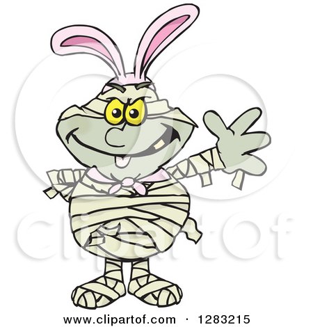 Clipart of a Friendly Waving Mummy Wearing Easter Bunny Ears - Royalty Free Vector Illustration by Dennis Holmes Designs